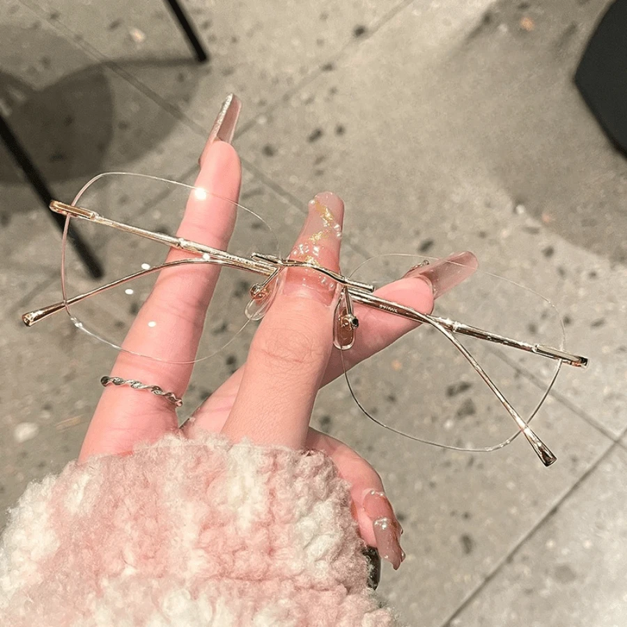 Glasses New 8911WK Fashionable Women's Ultra-Light Pure Titanium Frameless Glasses Frame, Daily Flat Glasses, Hot Selection Of Los Angeles Girls, Showing Exquisite Without Pressing The Nose, Super Suitable For Commuting Dating - Khung vàng - Xem 1