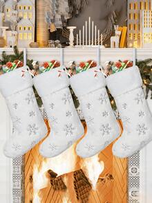 2-częściowe świąteczne skarpety, dekoracja świąteczna - duży rozmiar 18,5 cala, prezent świąteczny z olśniewającymi srebrnymi cekinami, płatki śniegu - idealne do dekoracji świątecznych i wystroju pokoju, ozdoby świąteczne do domu
