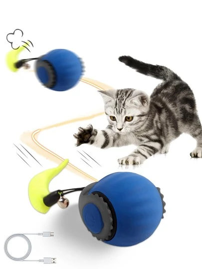 Automatic Electric Cat Toy, Smart Rolling Ball, Interactive Plush Pet Toy, Intelligent Avoid Ball, Cat Training Chase Ball, Rechargeable, Smart Mode, Portable, Random Color