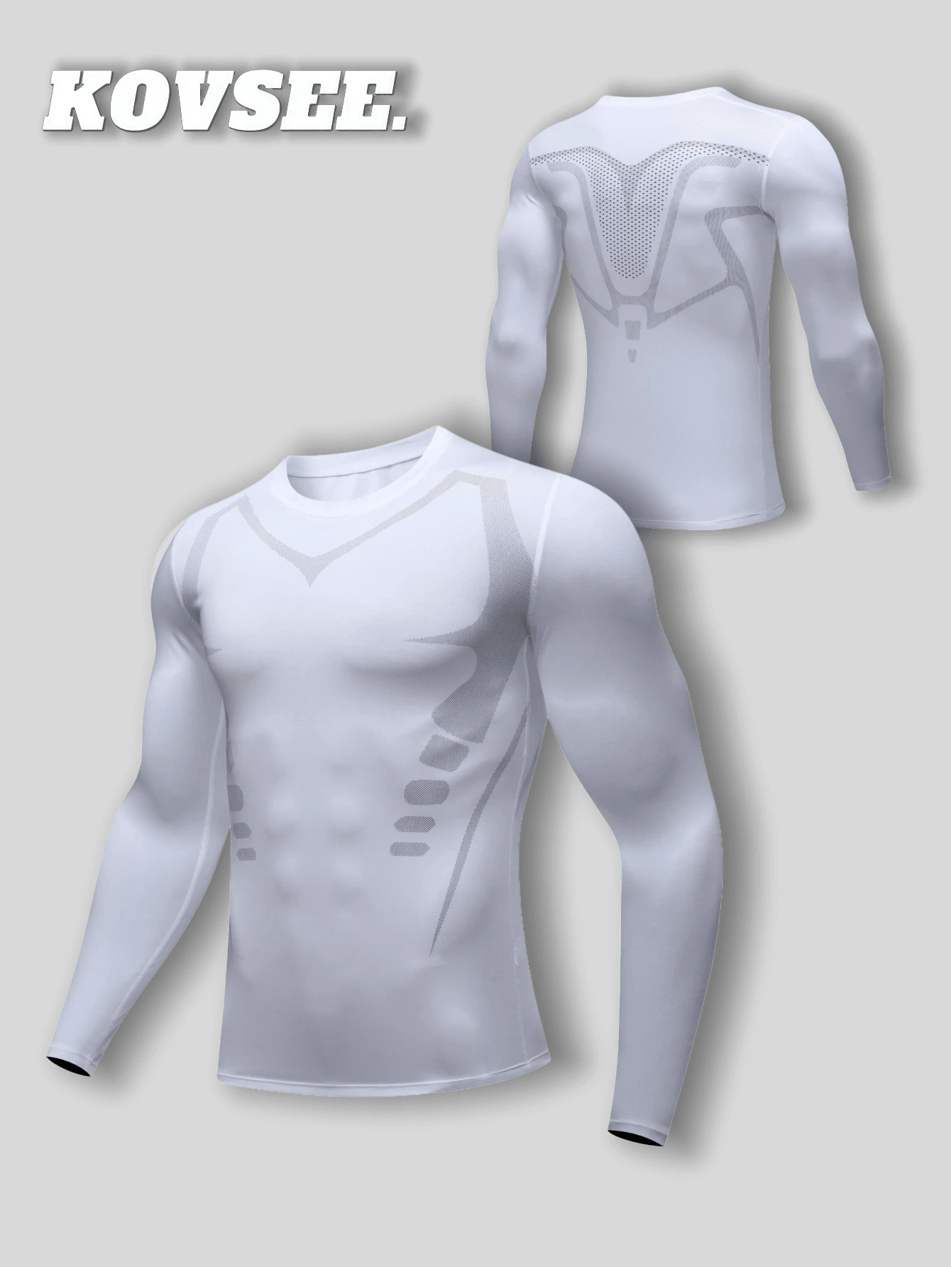 KOVSEE Sports Tights Boyfriend Style Men's High Elastic Quick-Drying Running Long-Sleeved Basketball Soccer Fitness Cycling Bottoming Clothes Sweat T-Shirt - White - View 1