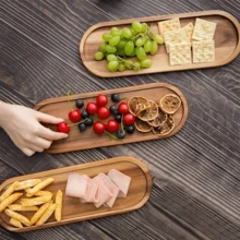 1pc Fashionable Oval Wooden Tray - Serving Platter, Plate, Nordic Style, Solid Wood Material - Suitable For Desserts, Cakes, Cheese, Snacks And Fruits, Wooden Display Dish, Serving Tray | Kitchen Utensil, Room/Living Room Decor, Eid, Picnic, Patio - Brown - View 3