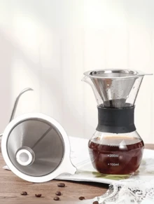 Reusable Stainless Steel Coffee Filter, Individual, Double Layer, Portable - Plateado - Ver 9