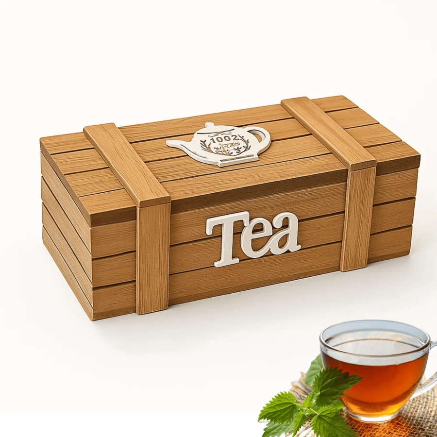 Caja organizadora para té café madera 3 compartimentos diseño minimalista organizador cocina elegante resistente moderno caja práctica almacenamiento bebidas infusiones especias - Caja Té Madera - Ver 1