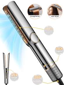 2-In-1 Negative Ion Hair Dryer & Straightener, High-Speed Airflow + Fast Heating + 3 Temperature Settings + LCD Display & Auto Shut-Off, Suitable For All Hair Types, Great Gift For Holidays, Travel & Commute