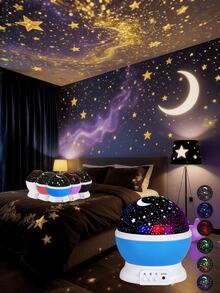 Proiettore rotante a 360° a forma di stelle e luna, proiettore LED blu/rosa rotante, luce da ballo romantica - illumina romanticamente camere da letto, piste da ballo, palchi, feste. Aggiungi scintillio a vacanze, feste, avventure di campeggio estive e feste