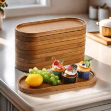 1pc Fashionable Oval Wooden Tray - Serving Platter, Plate, Nordic Style, Solid Wood Material - Suitable For Desserts, Cakes, Cheese, Snacks And Fruits, Wooden Display Dish, Serving Tray | Kitchen Utensil, Room/Living Room Decor, Eid, Picnic, Patio - Brown - View 11