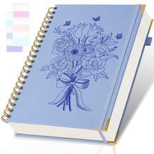300-Page Floral Embossed Spiral Notebook, University-Ruled Notebook, Numbered Pages Hardcover Notebook With 24 Index Tabs, Ladies Notebook/Journal, Large Professional Leather-Bound Notebook, Thick And Beautiful Back To School