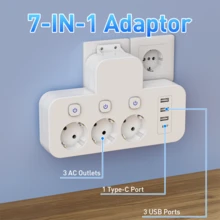 3-AC Outlet & 3-USB & 1-Type-C Port EU Plug Adapter, Multi-Port Wall Charger With Independent Switches, Travel/Home/Office Plug Converter, No Cable, EU Plug Adapter - EU E Type Plug(220-240V) - View 7