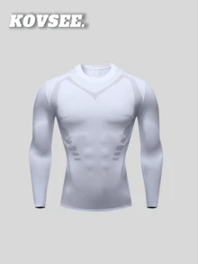 KOVSEE Sports Tights Boyfriend Style Men's High Elastic Quick-Drying Running Long-Sleeved Basketball Soccer Fitness Cycling Bottoming Clothes Sweat T-Shirt - White - View 2