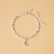 A Sophisticated And Fashionable Ladies' Ankle Chain, With A Unique Design In The Shape Of A Moon, Featuring A Pendant Set With Zirconium Stones. It Is Perfect For Beach Wear And Is Also The Top Choice As A Gift For A Vacation. - 銀色 - 查看 2