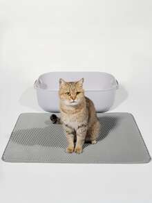 1pc EVA Cat Litter Mat, Double Layer One-Piece Single Opening, Washable Litter Trapping Mat For Indoor Cat Home Use - Grey - View 7