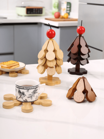 1P隔热垫树形隔热垫耐热创意圣诞树杯垫家用杯垫