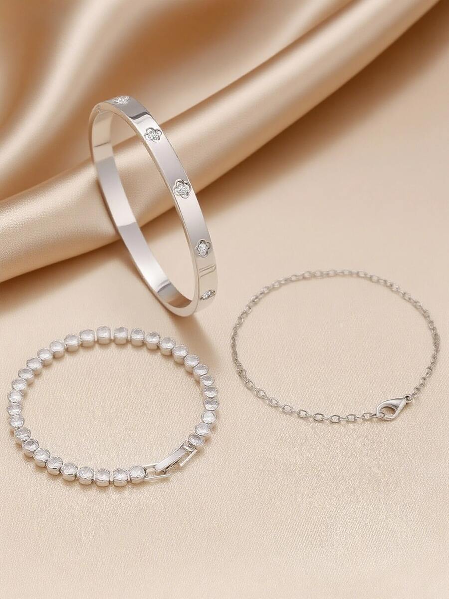Conjunto de pulseras de mujer con trébol de cuatro hojas con incrustaciones de circonita, estilo europeo y americano a la moda, adecuado para múltiples ocasiones, se puede apilar, también adecuado como regalo para amigas y novias