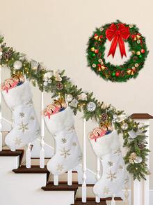2-częściowe świąteczne skarpety, dekoracja świąteczna - duży rozmiar 18,5 cala, prezent świąteczny z olśniewającymi srebrnymi cekinami, płatki śniegu - idealne do dekoracji świątecznych i wystroju pokoju, ozdoby świąteczne do domu