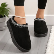 1 par de botas de nieve con forro térmico para mujer, de caña corta, suela gruesa, versátiles para otoño/invierno, antideslizantes, cálidas, silenciosas, lavables a máquina, con suela blanda para interior/exterior - Blanco y Negro - Ver 5