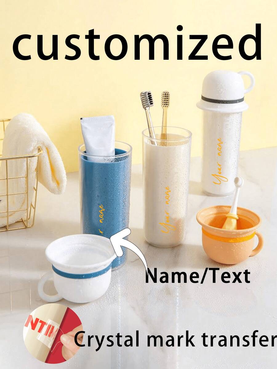 1 Pieza, Personalizado de una pieza, Transferencia estándar de cristal, Caja de regalo para almacenamiento de cepillo de dientes de pareja para viajes / Cepillo de dientes portátil / Caja creativa para enjuague bucal y cepillo de dientes / Conjunto de vaso y taza de cepillo de dientes para viajes / Un paquete / Compacto / Fácil de transportar / Uso diario / Viajes de negocios / Deportes / Fitness / Playa / Embarque - Caqui - Ver 1