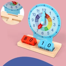 儿童木制时钟益智玩具，12/24 小时 60 分钟时钟模型，适合学龄前男孩女孩学习时间识别，家庭学校教学玩具，学龄前礼物，圣诞节礼物，万圣节礼物 - 彩色 - 查看 7