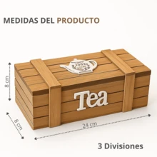 Caja organizadora para té café madera 3 compartimentos diseño minimalista organizador cocina elegante resistente moderno caja práctica almacenamiento bebidas infusiones especias - Caja Té Madera - Ver 2