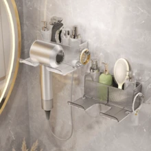 1个吹风机支架架，无需钻孔浴室吹风机安装收纳架，壁挂式多功能吹风机收纳架 - 彩色 - 查看 5