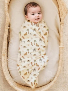 بطانيتان من القطن الناعم الشفاف، خفيفة الوزن ومنفذة للهواء مناسبة للأطفال الرضع والمواليد الجدد من الأولاد والبنات بنقوش كرتونية - متعدد الألوان - مشاهدة 2