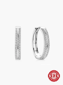 1 Pair S925 Sterling Silver Women's Shiny Cubic Zirconia 5A Zirconia Earrings, Classic Elegant Double Hoop Earrings, Hypoallergenic Jewelry For Women, Birthday/Holiday Gift, Suitable For Weddings, Engagements, Daily Wear, Casual, Travel, Parties, Comes With Delicate Gift Box, Suitable For All Seasons
