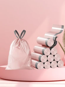 50pcs Trash Bags, Extra Thick Durable Drawstring Trash Bags, Kitchen Accessories, Suitable For Kitchen Bathroom Bedroom Living Room, Portable Polyethylene Material, Stylish Design, Drawstring Closure, With Trash Bag Dispenser, Home Organization Essential (Color Pink) - Hồng - Xem 2