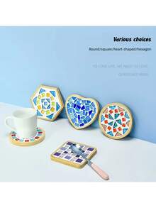 木制圆形杯垫、马赛克杯垫 - 圆形和方形杯垫、手工马赛克工艺品 DIY 套装、实惠的 DIY 木工礼品、自制父亲节礼物、工艺品、工艺套件、儿童工艺品、工艺用品>DIY 工艺品、DIY 套装、木制工艺套件