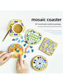 木制圆形杯垫、马赛克杯垫 - 圆形和方形杯垫、手工马赛克工艺品 DIY 套装、实惠的 DIY 木工礼品、自制父亲节礼物、工艺品、工艺套件、儿童工艺品、工艺用品>DIY 工艺品、DIY 套装、木制工艺套件