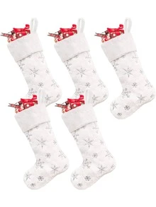 2-częściowe świąteczne skarpety, dekoracja świąteczna - duży rozmiar 18,5 cala, prezent świąteczny z olśniewającymi srebrnymi cekinami, płatki śniegu - idealne do dekoracji świątecznych i wystroju pokoju, ozdoby świąteczne do domu