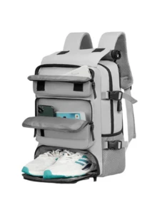 Large Multifunctional Backpack, Travel Bag, Backpack, Waterproof, Nylon Strap, Usb - Grey - View 2