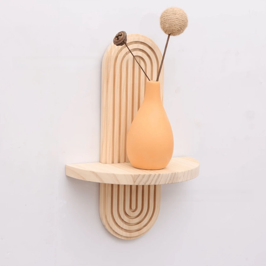 1pc New Wooden Wall Mounted Decorative Rack, Organizer Shelf For Living Room, Balcony, Flower Pot, Keys, Creative Artistic Background, Wall Hanging Storage Rack