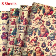 8 Sheets Christmas Gift Wrapping Papers - 50x70cm, Santa Claus / Nutcracker / Time And Space Gate / Gift Bear Pattern, Perfect For Christmas, Birthdays, Holiday Party Decorations, DIY Crafts And Multi-Occasion Gift Wrapping(4/8Sheets) - Multicolor - View 9