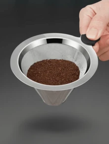 Filtro De Café Inox Reutilizável Nº Individual Dupla Camada Portátil - Prata - Visão 5