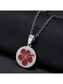 1pc PR Puerto Rico Pendant Necklaces For Women Girls Stainless Steel Hawaii Guam Guadeloupe Mayotte Hibiscus Flowers Jewelry