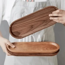 1pc Fashionable Oval Wooden Tray - Serving Platter, Plate, Nordic Style, Solid Wood Material - Suitable For Desserts, Cakes, Cheese, Snacks And Fruits, Wooden Display Dish, Serving Tray | Kitchen Utensil, Room/Living Room Decor, Eid, Picnic, Patio - Brown - View 2