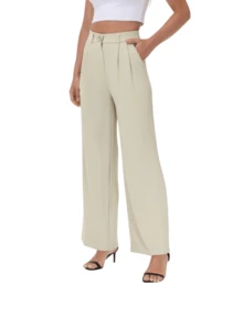 Women Wide Leg Flowy Casual Palazzo Loose Dress Pants Classic Stylish Stretchy High Waist Business Workout Trousers - màu xanh lá cây nhạt - Xem 7