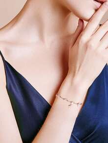 1 chiếc vòng tay thép không gỉ hình cỏ bốn lá thời trang tinh tế dành cho nữ, thích hợp đeo hàng ngày, dự tiệc, tụ họp, làm quà tặng Ngày của Mẹ - Vòng tay kim cương tròn hình cỏ bốn lá - Xem 6