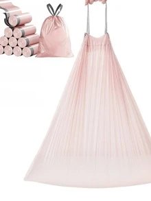50pcs Trash Bags, Extra Thick Durable Drawstring Trash Bags, Kitchen Accessories, Suitable For Kitchen Bathroom Bedroom Living Room, Portable Polyethylene Material, Stylish Design, Drawstring Closure, With Trash Bag Dispenser, Home Organization Essential (Color Pink) - Hồng - Xem 5
