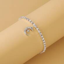 A Sophisticated And Fashionable Ladies' Ankle Chain, With A Unique Design In The Shape Of A Moon, Featuring A Pendant Set With Zirconium Stones. It Is Perfect For Beach Wear And Is Also The Top Choice As A Gift For A Vacation. - 銀色 - 查看 3