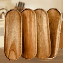 1pc Fashionable Oval Wooden Tray - Serving Platter, Plate, Nordic Style, Solid Wood Material - Suitable For Desserts, Cakes, Cheese, Snacks And Fruits, Wooden Display Dish, Serving Tray | Kitchen Utensil, Room/Living Room Decor, Eid, Picnic, Patio - Brown - View 6