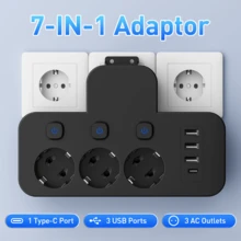 3-AC Outlet & 3-USB & 1-Type-C Port EU Plug Adapter, Multi-Port Wall Charger With Independent Switches, Travel/Home/Office Plug Converter, No Cable, EU Plug Adapter - EU E Type Plug(220-240V) - View 4