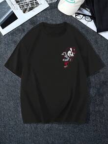 Men's DoubleSided Tee With Retro Cartoon Mascot Print,Stylish Cotton TShirt For Casual Wear,Unique Character Design Top