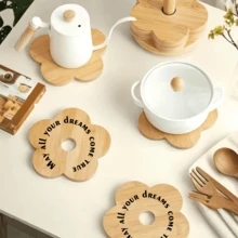 Customized Natural Solid Wood Coaster - Engraved Personalized Blessing Wood Coaster Set, Black Walnut Round Wooden Tea Cup Mat, Creative Kung Fu Tea Set Placemat