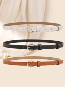 3 chiếc thắt lưng da thanh lịch kiểu vuông cổ điển dành cho nữ, dây thắt lưng thời trang đa năng - Nhiều màu - Xem 3