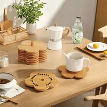 Customized Natural Solid Wood Coaster - Engraved Personalized Blessing Wood Coaster Set, Black Walnut Round Wooden Tea Cup Mat, Creative Kung Fu Tea Set Placemat