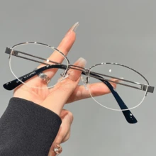 Retro Old Money Wind Gold Silk Half-Frame Glasses For Women, Myopia Can Be Equipped With Degree Metal Oval Models, Plain Artifact Frames, Hot Selection Of Los Angeles  Girls, Showing Small And Delicate Faces - [高品質]亮金框 - 查看 3