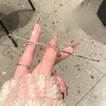 Glasses New 8911WK Fashionable Women's Ultra-Light Pure Titanium Frameless Glasses Frame, Daily Flat Glasses, Hot Selection Of Los Angeles  Girls, Showing Exquisite Without Pressing The Nose, Super Suitable For Commuting Dating - Khung bạc - Xem 2