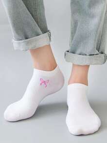 1/5/8/12/15 双装男女通用领结图案白色运动/隐形袜，情侣礼物，春夏假日（不含白色卡片） - 彩色 - 查看 3