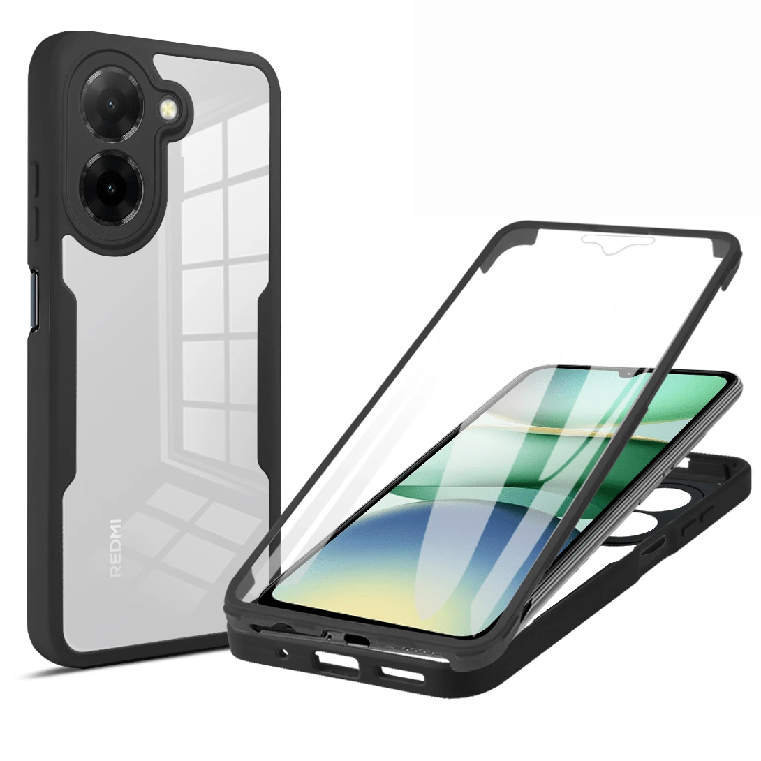 Compatible With Redmi A5 4G (Length: 171mm) / POCO C71 4G (Length: 171mm) Phone Case, Includes Screen Protector, 360° Full Body Protection Shockproof Transparent Ultra-Thin Back Cover Phone Case - Black - View 1