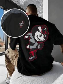 Men's DoubleSided Tee With Retro Cartoon Mascot Print,Stylish Cotton TShirt For Casual Wear,Unique Character Design Top